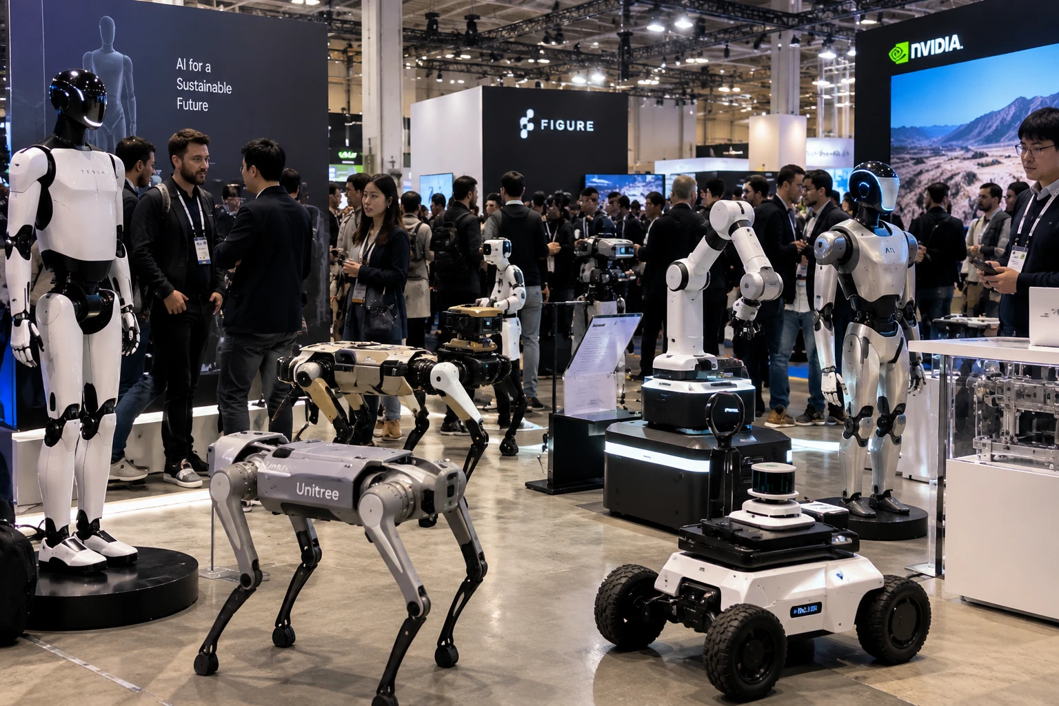 Robots and builders on a Physical AI show floor